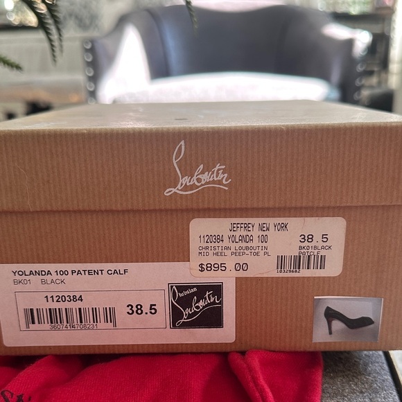 Christian Louboutin Glossy Black Peep-Toe Heels - Picture 2 of 5